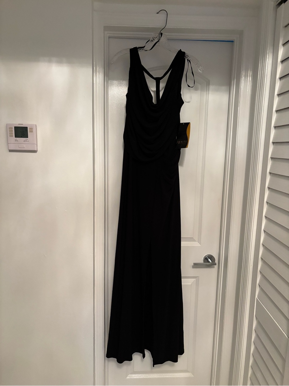 Black Sleeveless Maxi Dress with Draped Front and Tie Shoulder